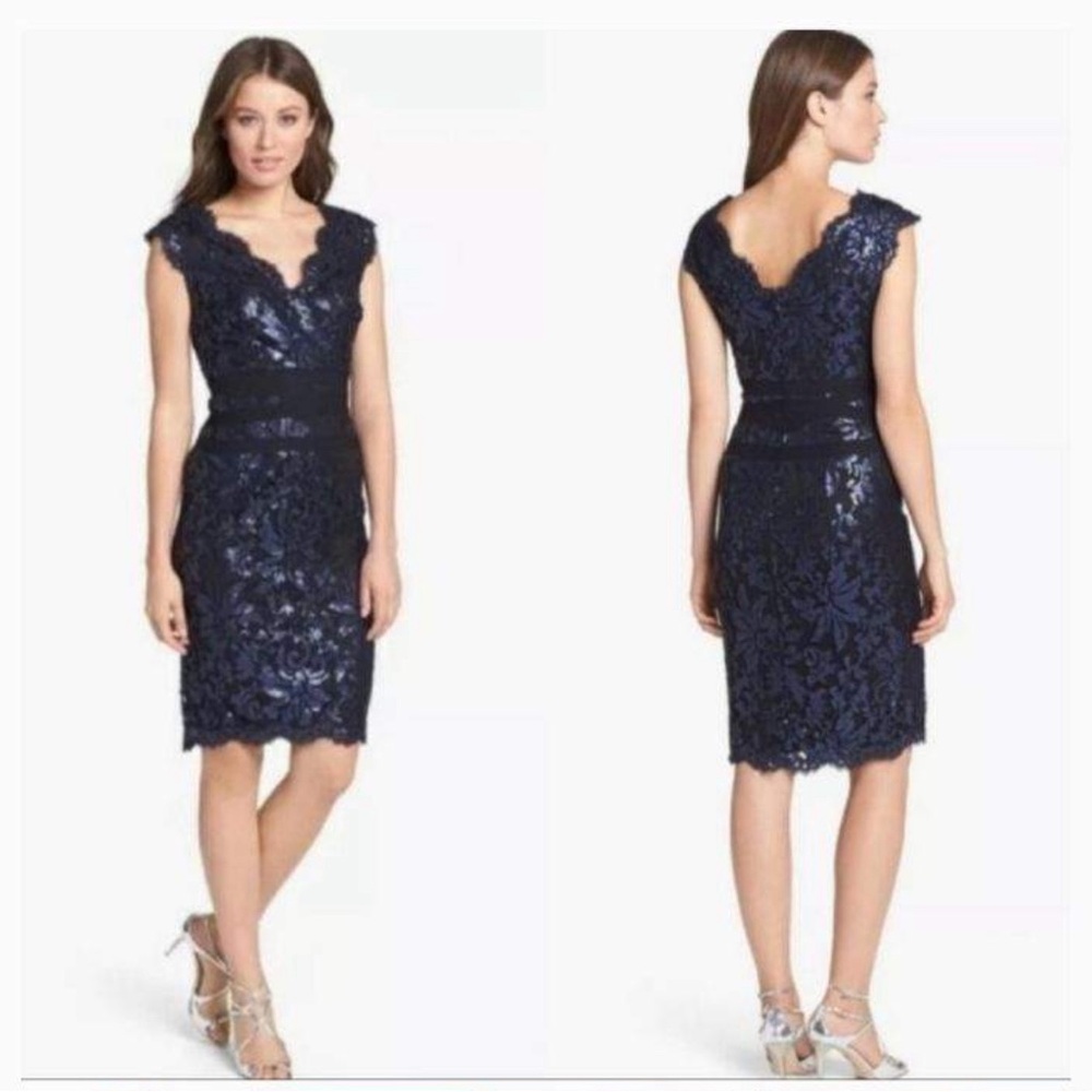 Adrianna Papell Black Sequin Lace Knee Length Dress Size 2